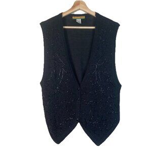 Bryn Connelly 90s Vintage Cotton Beaded Sweater Vest Cardigan Button Down Size S
